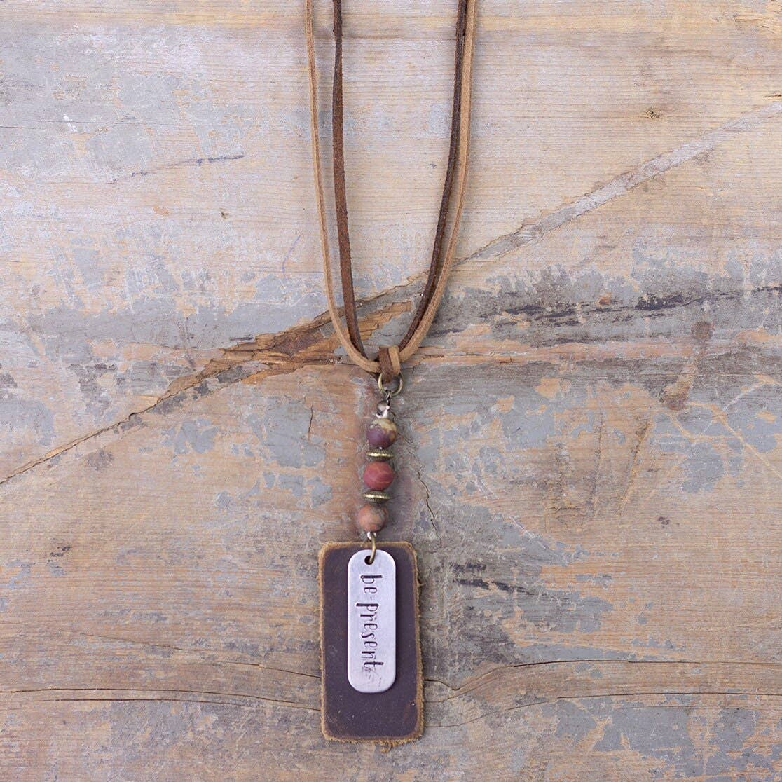 Be Present Coffee Necklace With Dark Beads