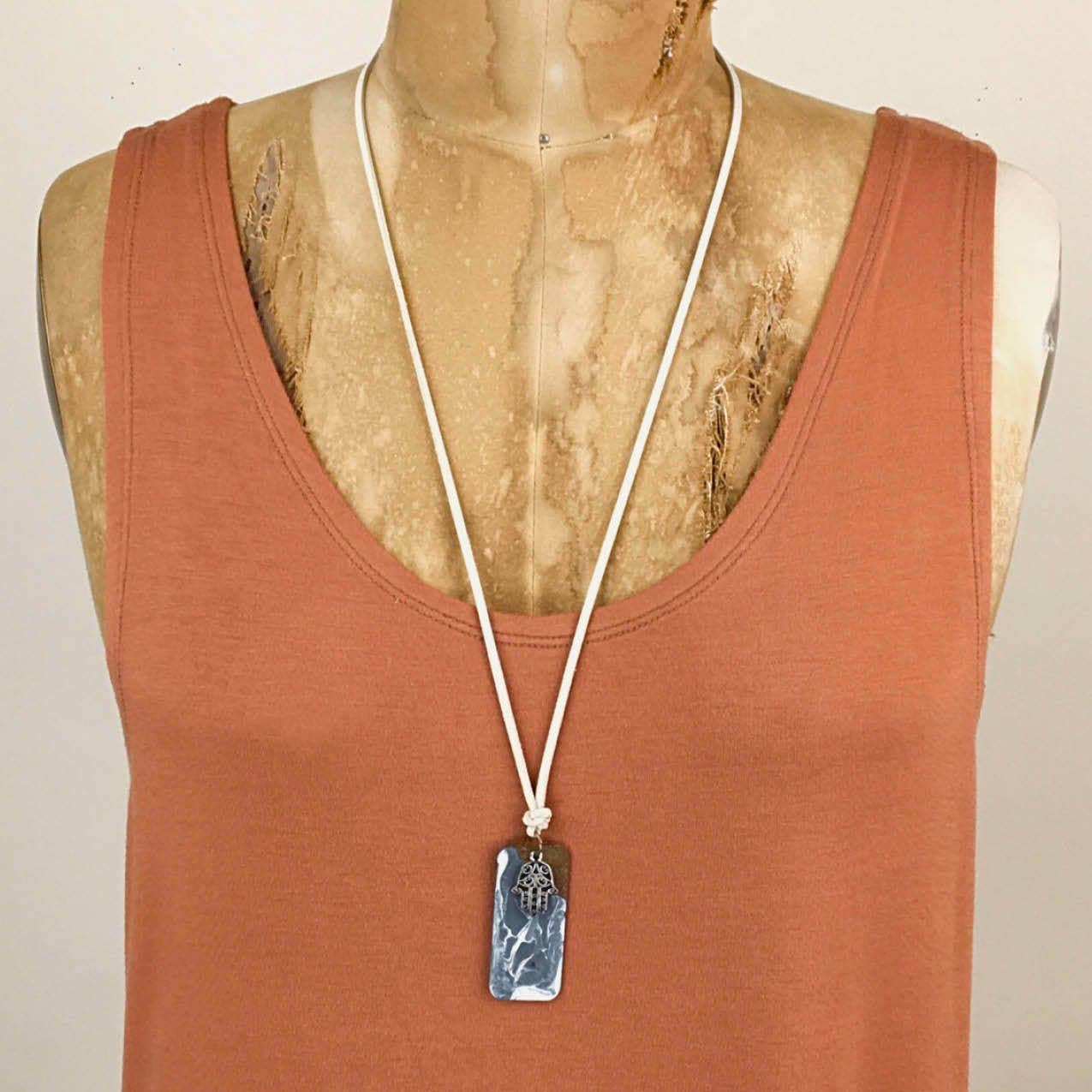 Agua Swirl Rectangle with Hamsa Hand Charm