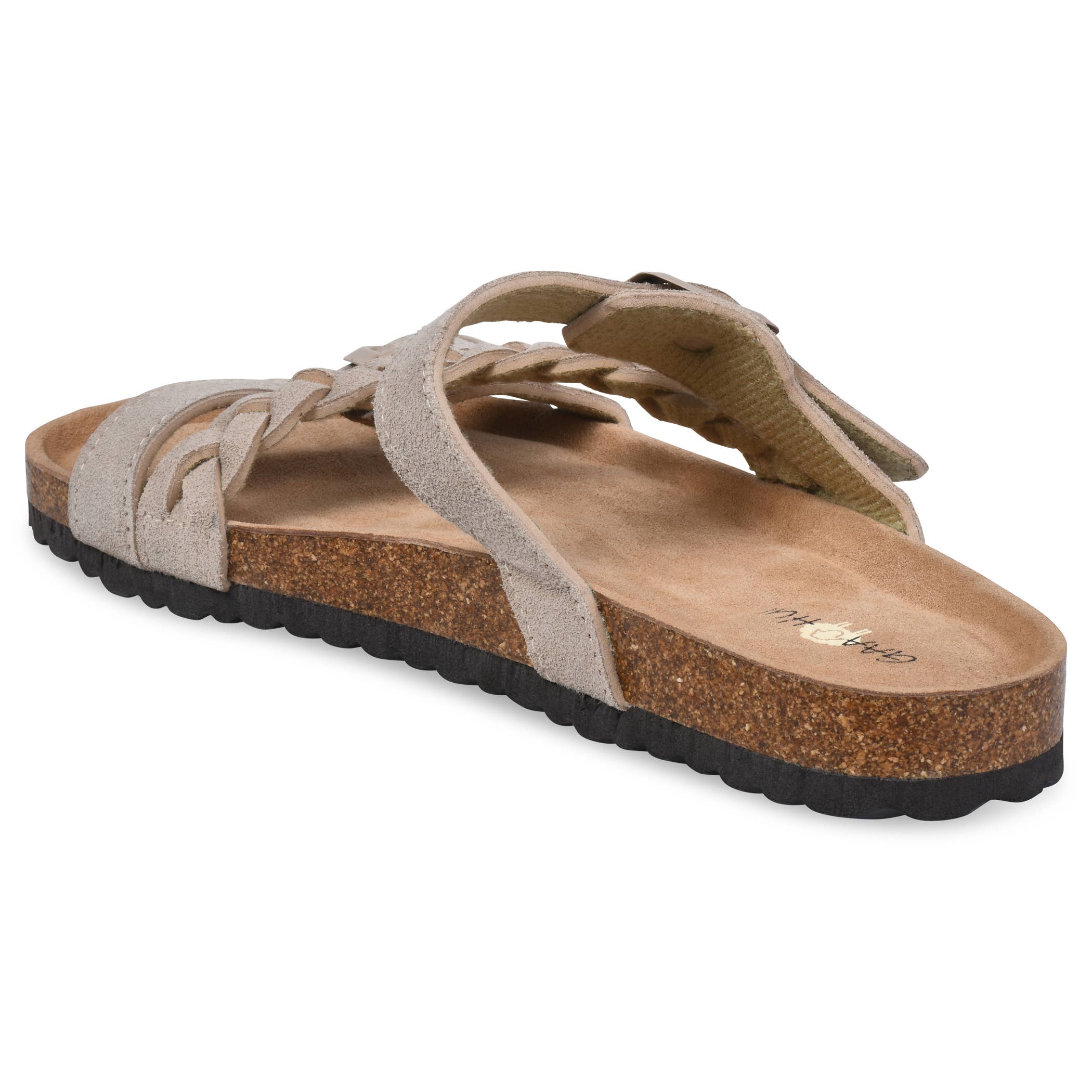Braided Adjustable 2 Strap Suede Leather Footbed Sandal