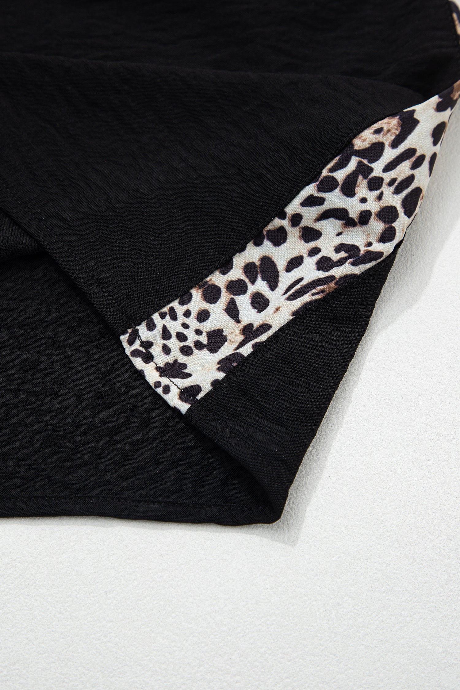 Black Plus Size Leopard Patchwork Round Neck Loose Shirt