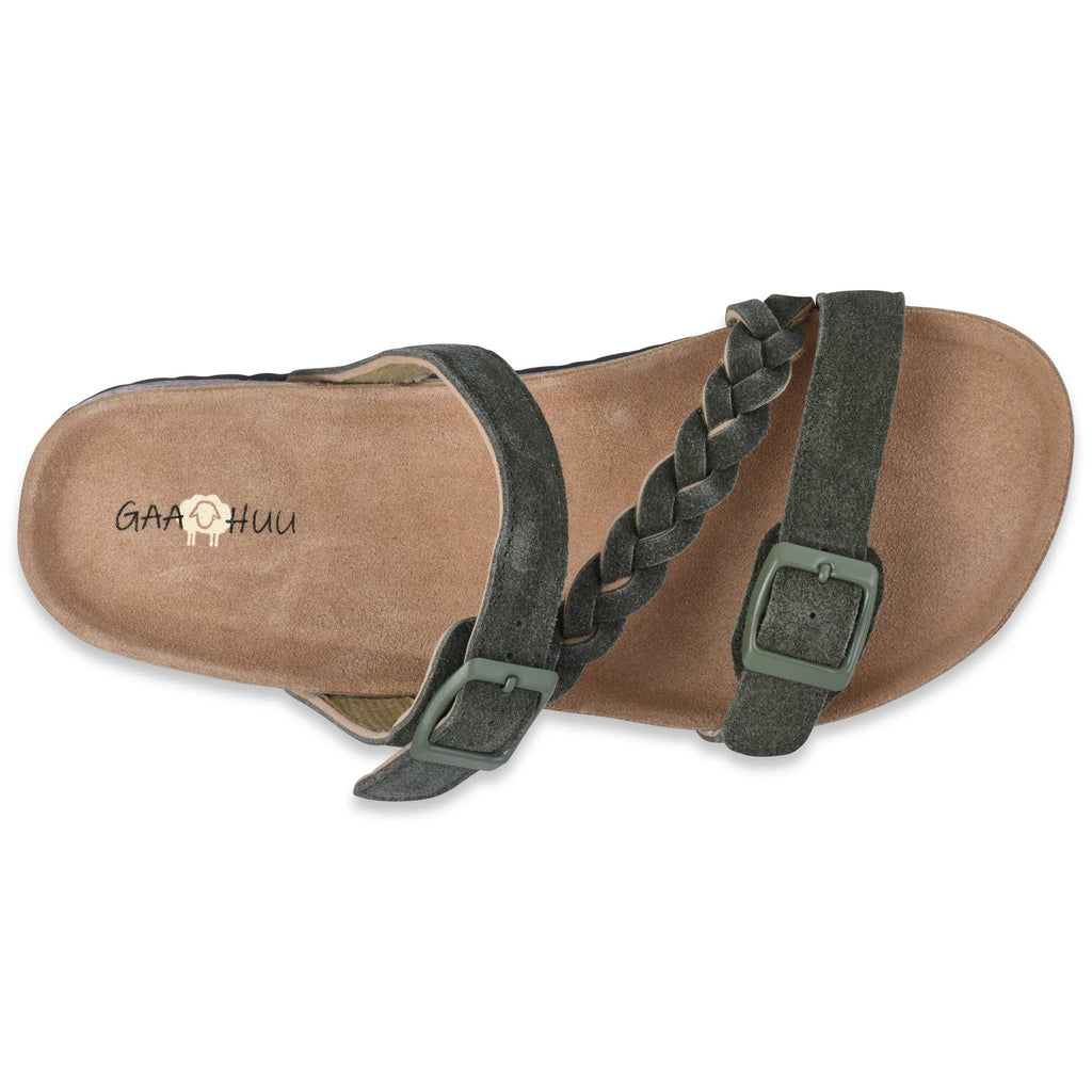 Braided Adjustable 2 Strap Suede Leather Footbed Sandal
