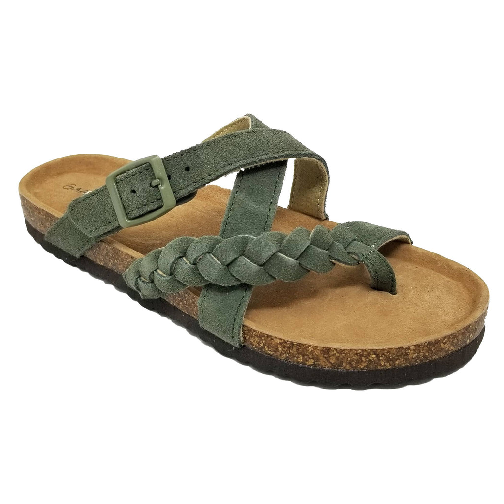 Braided Criss Cross Buckled Leather Footbed Sandal