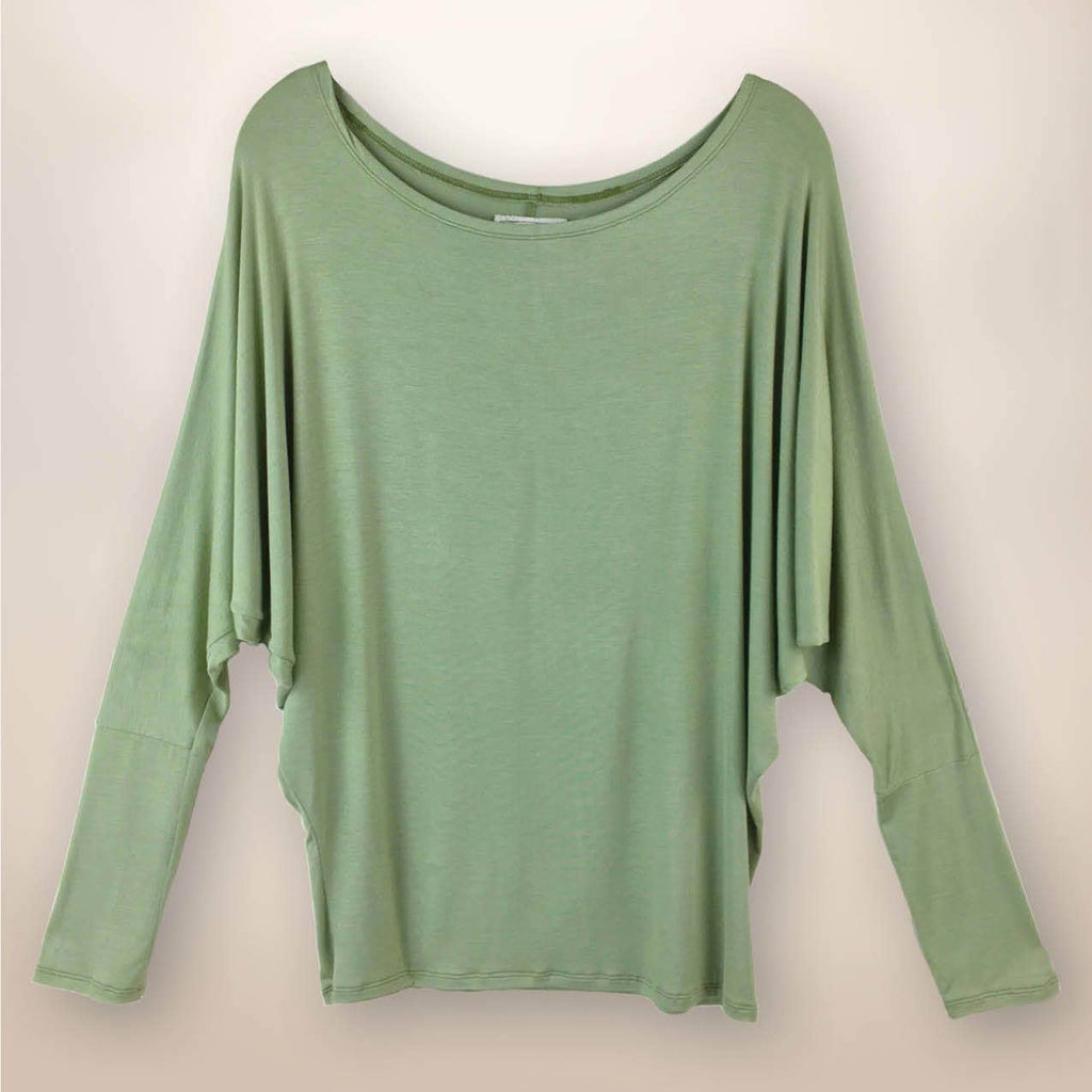 Cactus Green Jaidyn  Long Sleeve Shirt with Dolman Sleeves
