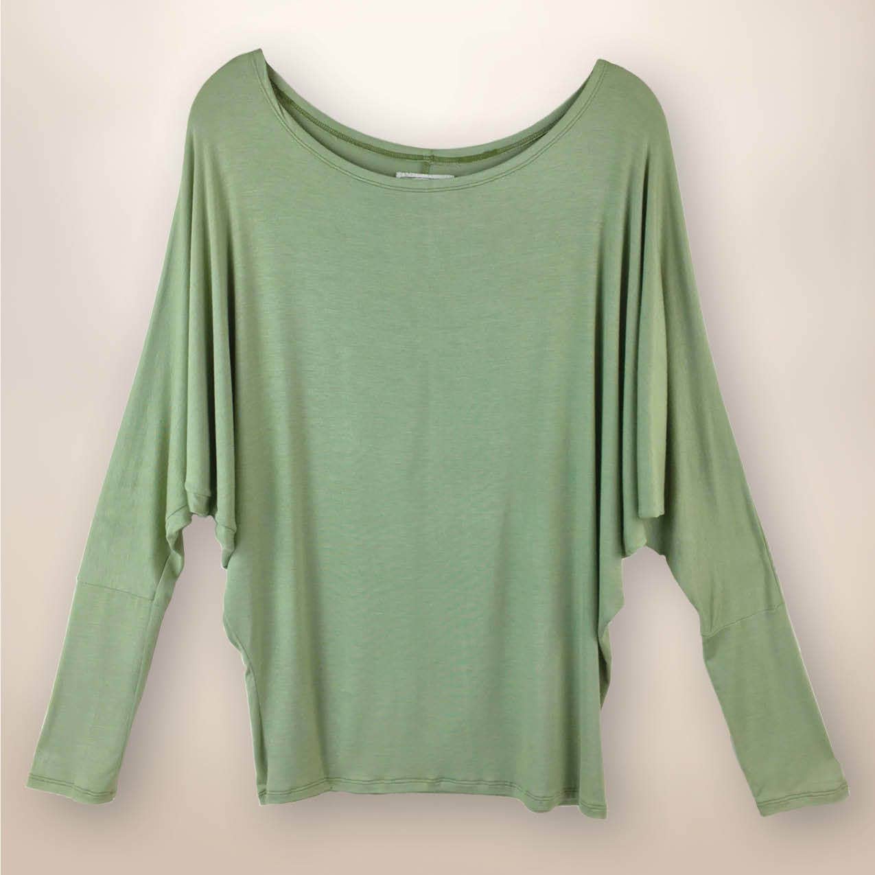 Cactus Green Jaidyn  Long Sleeve Shirt with Dolman Sleeves