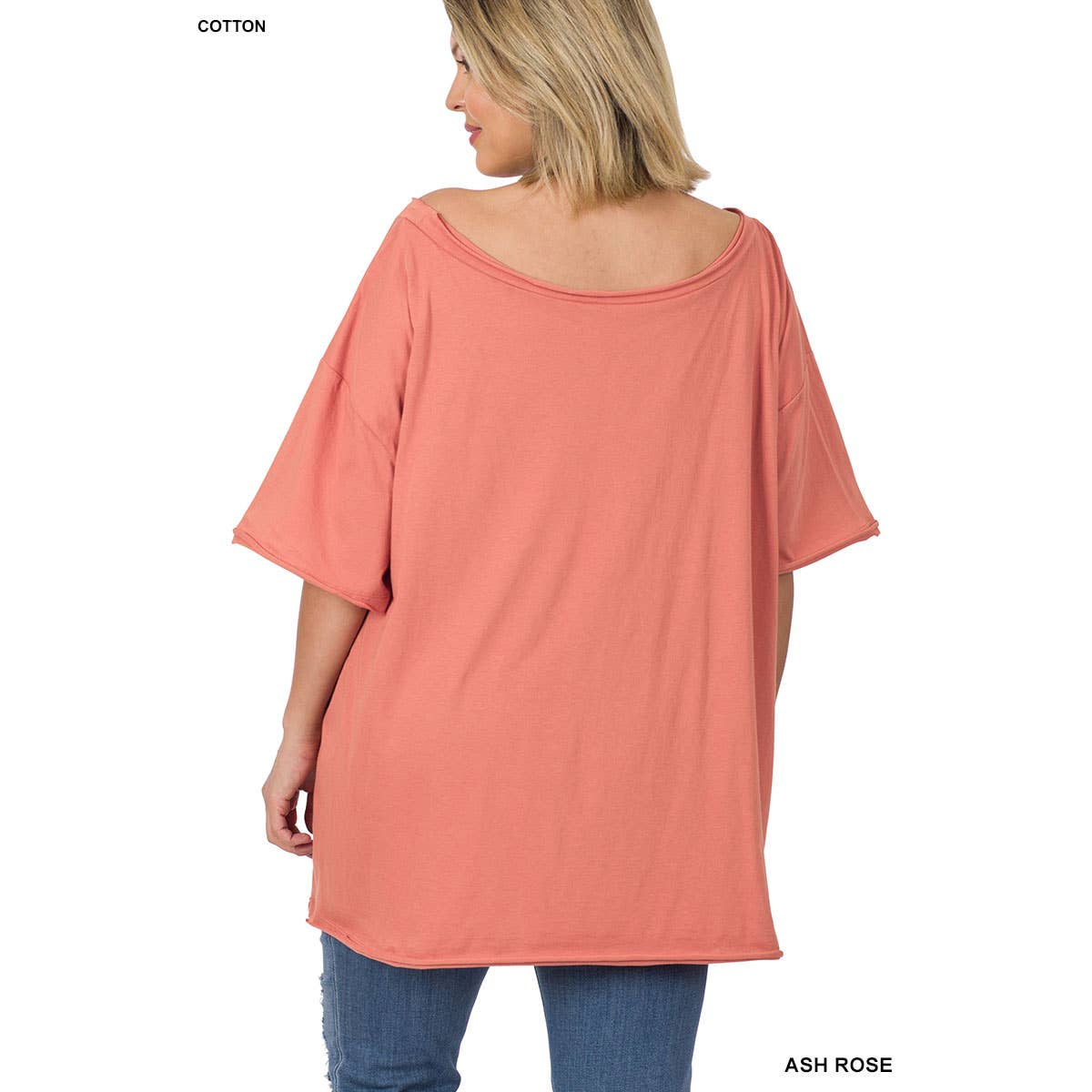 30-80X PLUS OVERSIZED FRONT POCKET RAW EDGE BOYFRIEND TEE