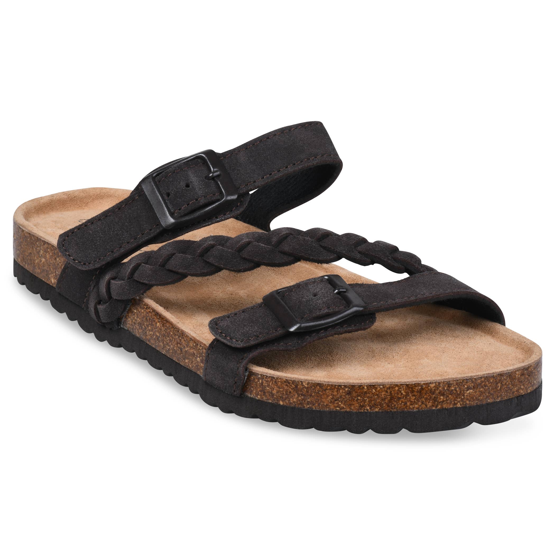 Braided Adjustable 2 Strap Suede Leather Footbed Sandal