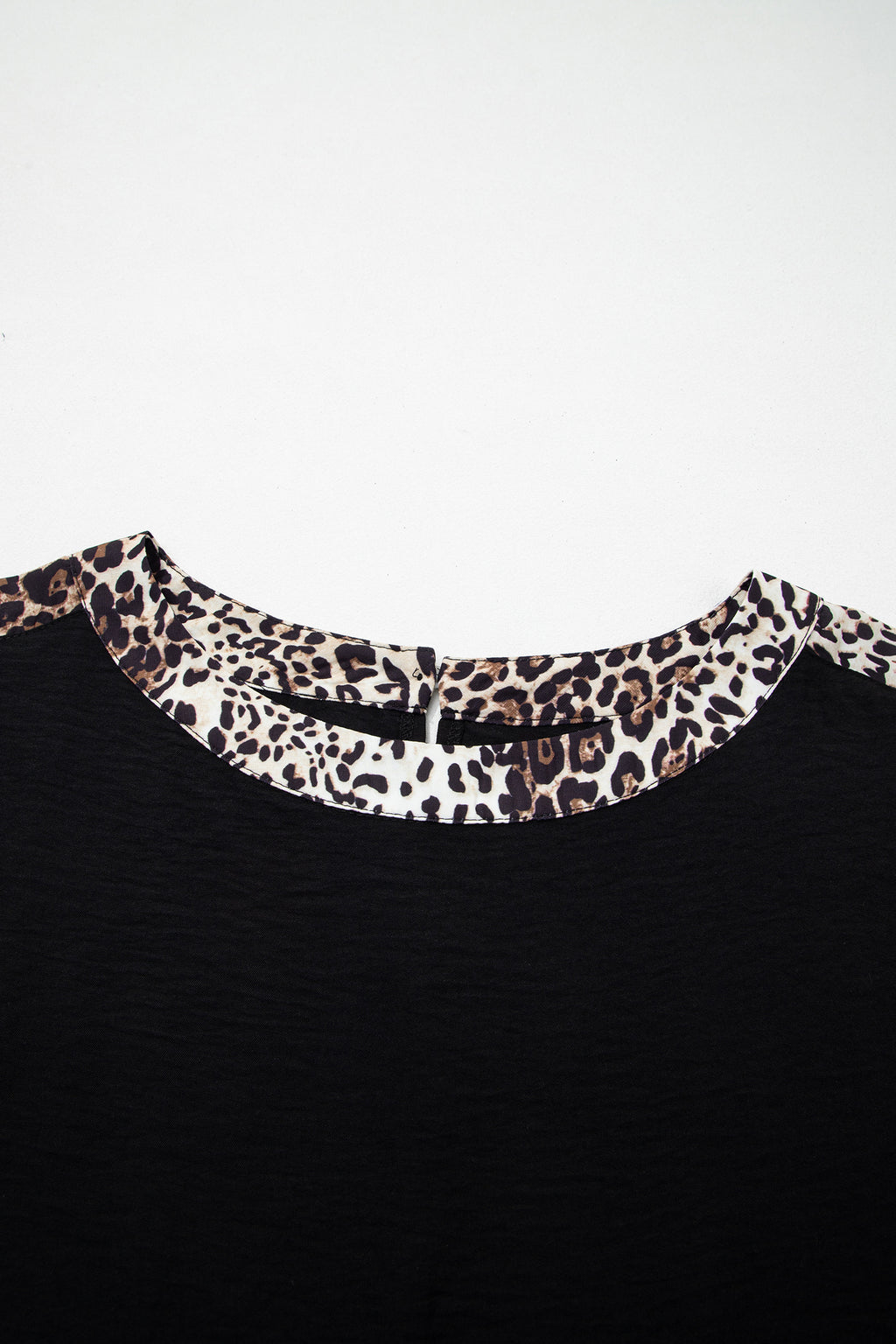 Black Plus Size Leopard Patchwork Round Neck Loose Shirt