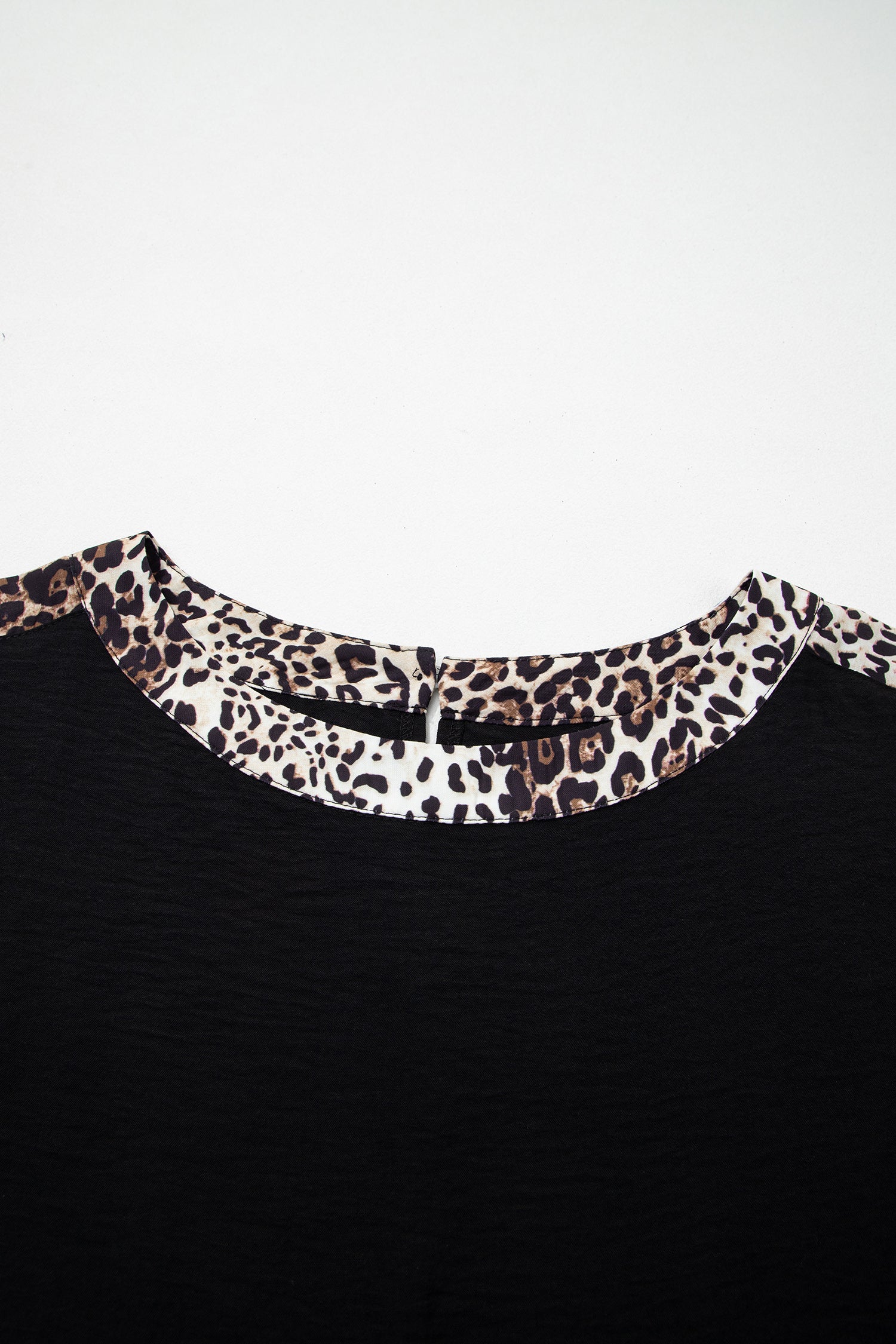 Black Plus Size Leopard Patchwork Round Neck Loose Shirt