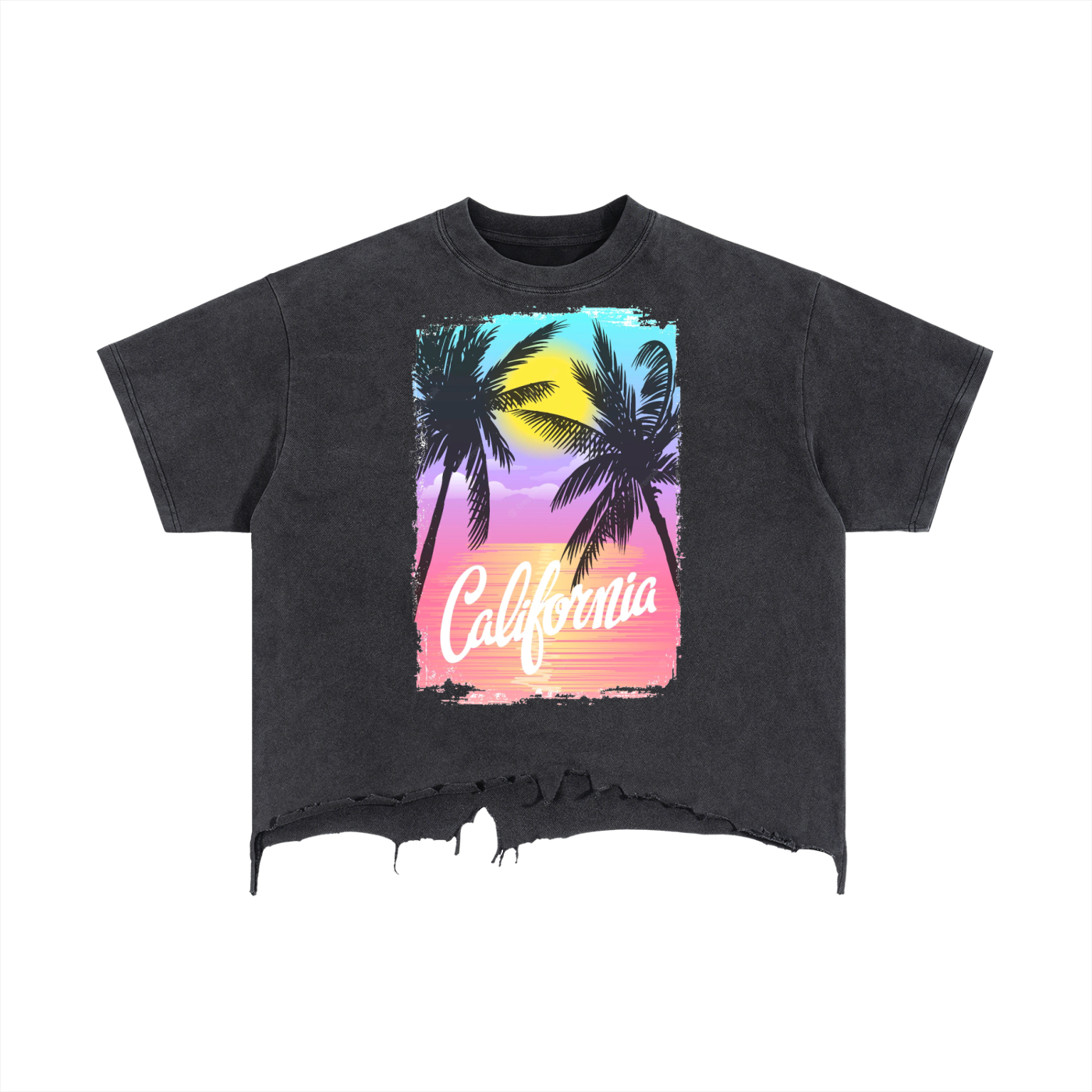 Vintage Wash Boxy Distressed Hem Tee