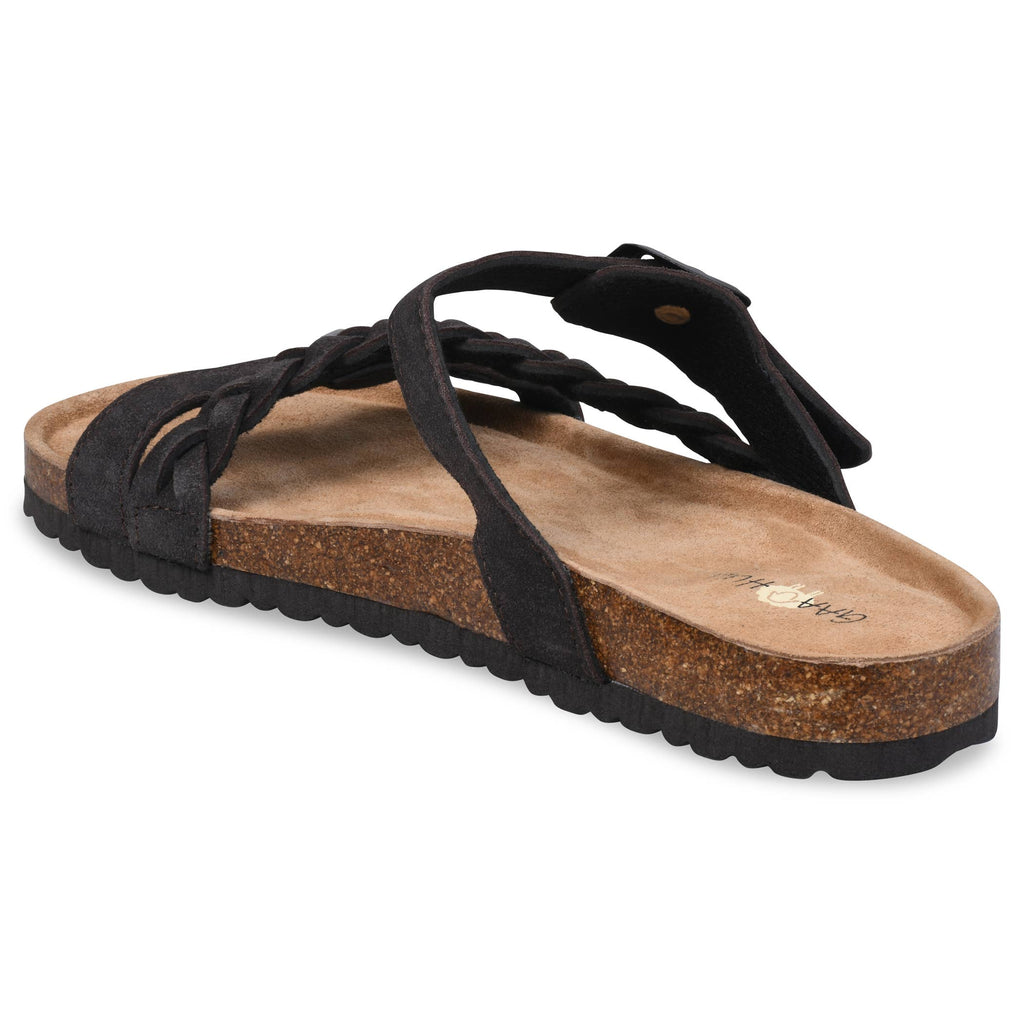 Braided Adjustable 2 Strap Suede Leather Footbed Sandal