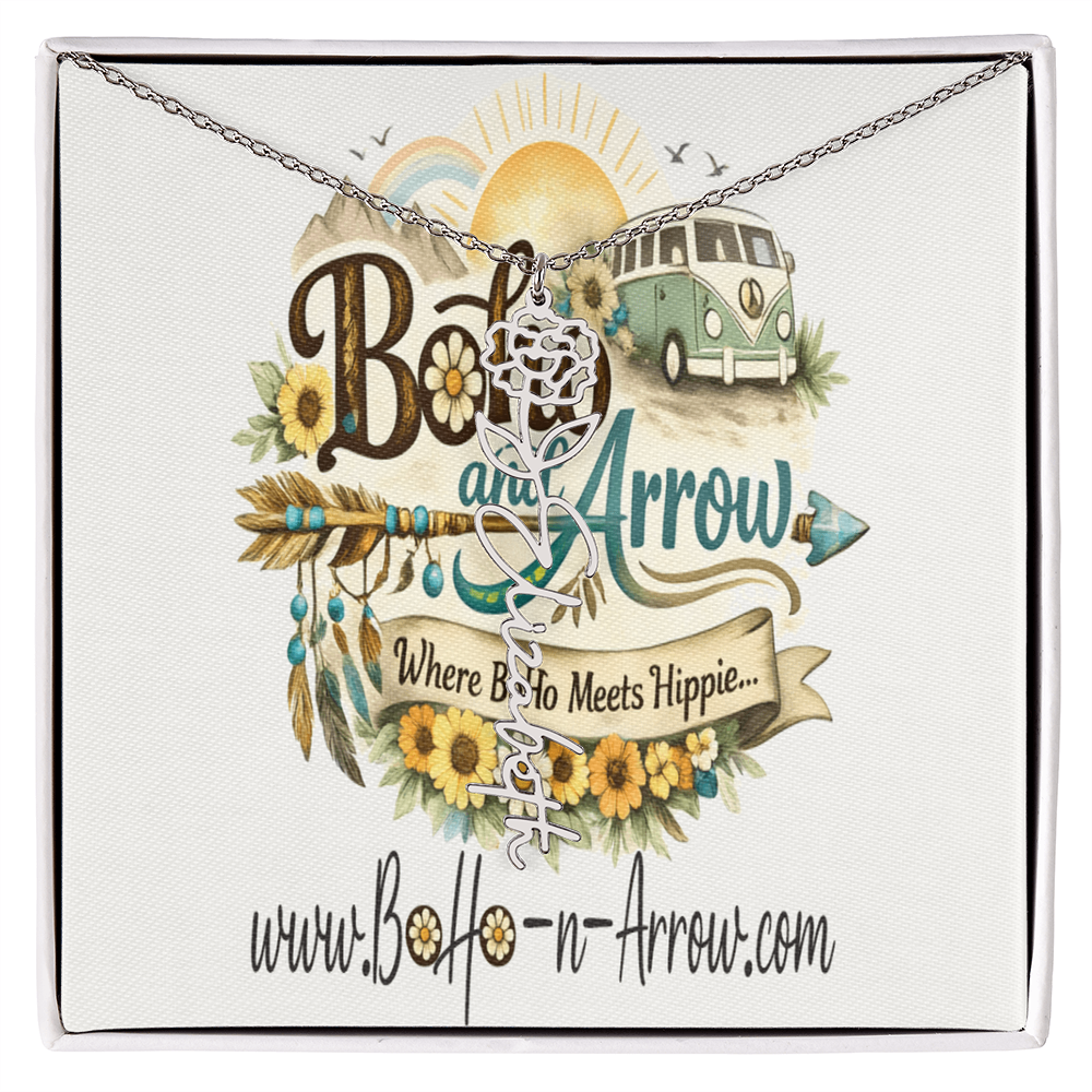 Personalized Birth Flower Name Necklace – BoHo Floral Keepsake Gift