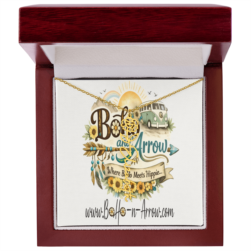 Personalized Birth Flower Name Necklace – BoHo Floral Keepsake Gift