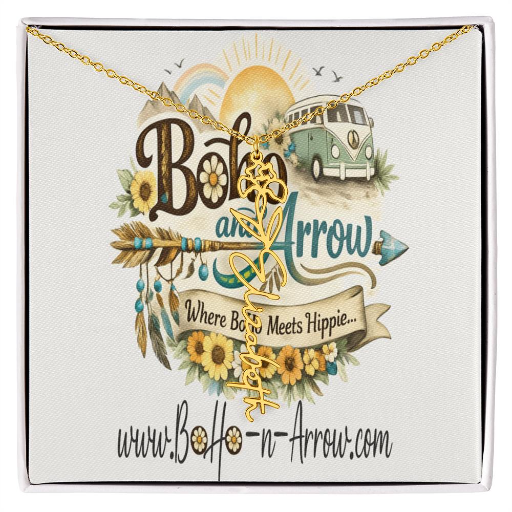 Personalized Birth Flower Name Necklace – BoHo Floral Keepsake Gift