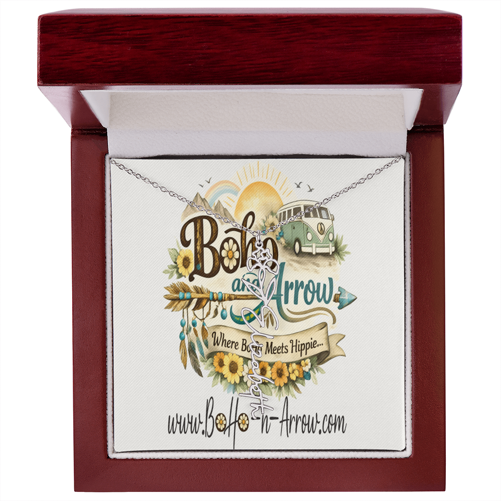 Personalized Birth Flower Name Necklace – BoHo Floral Keepsake Gift