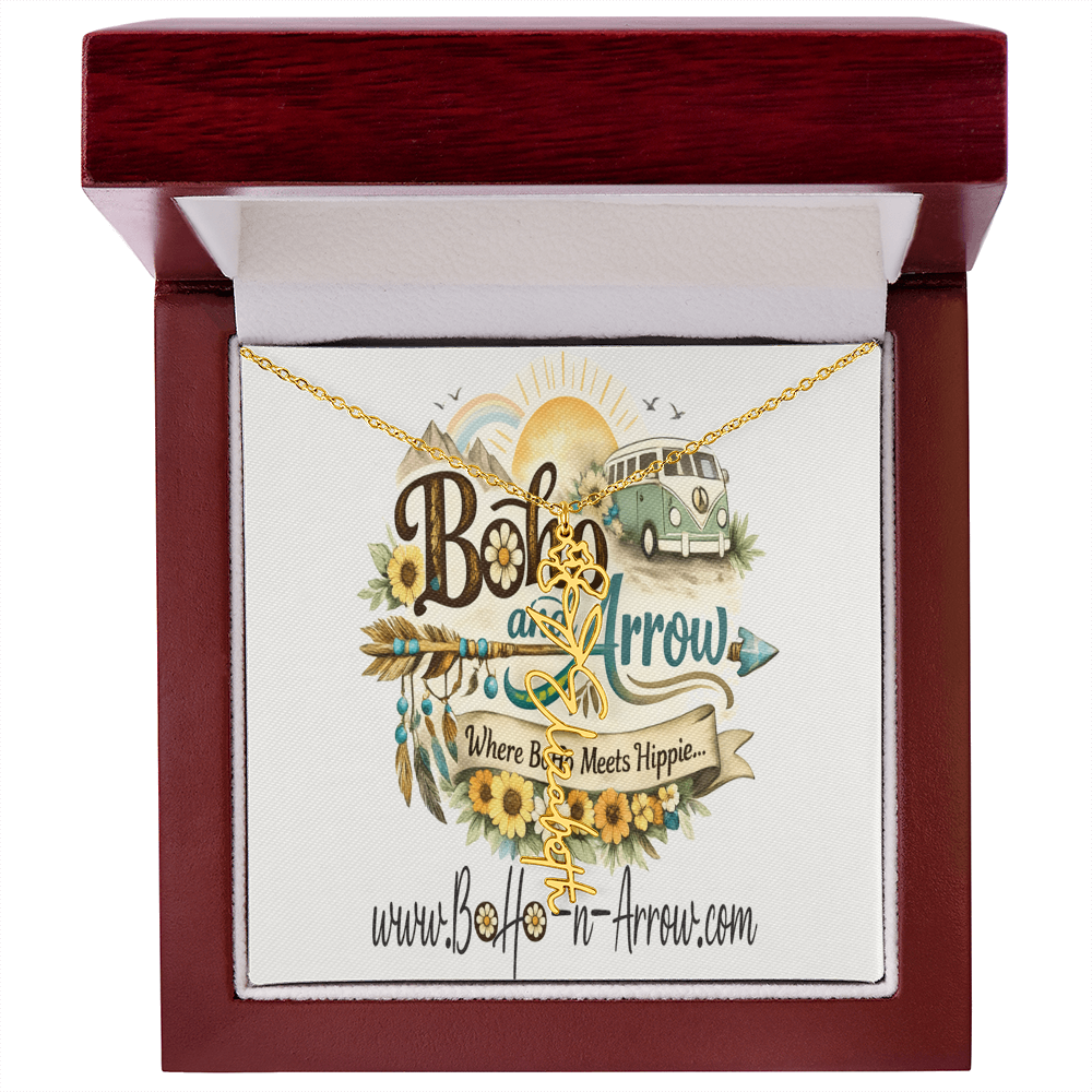 Personalized Birth Flower Name Necklace – BoHo Floral Keepsake Gift