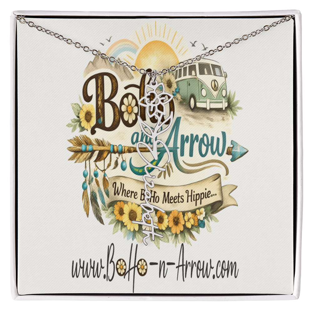 Personalized Birth Flower Name Necklace – BoHo Floral Keepsake Gift