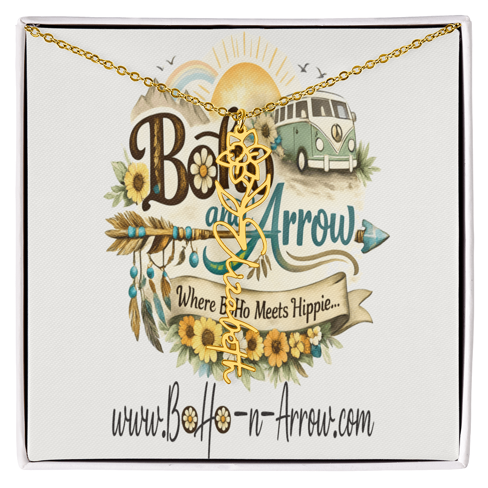 Personalized Birth Flower Name Necklace – BoHo Floral Keepsake Gift