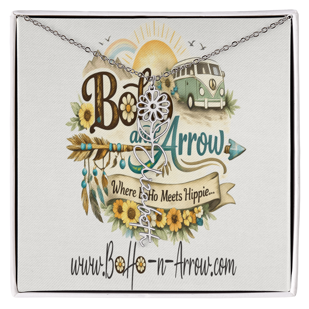 Personalized Birth Flower Name Necklace – BoHo Floral Keepsake Gift