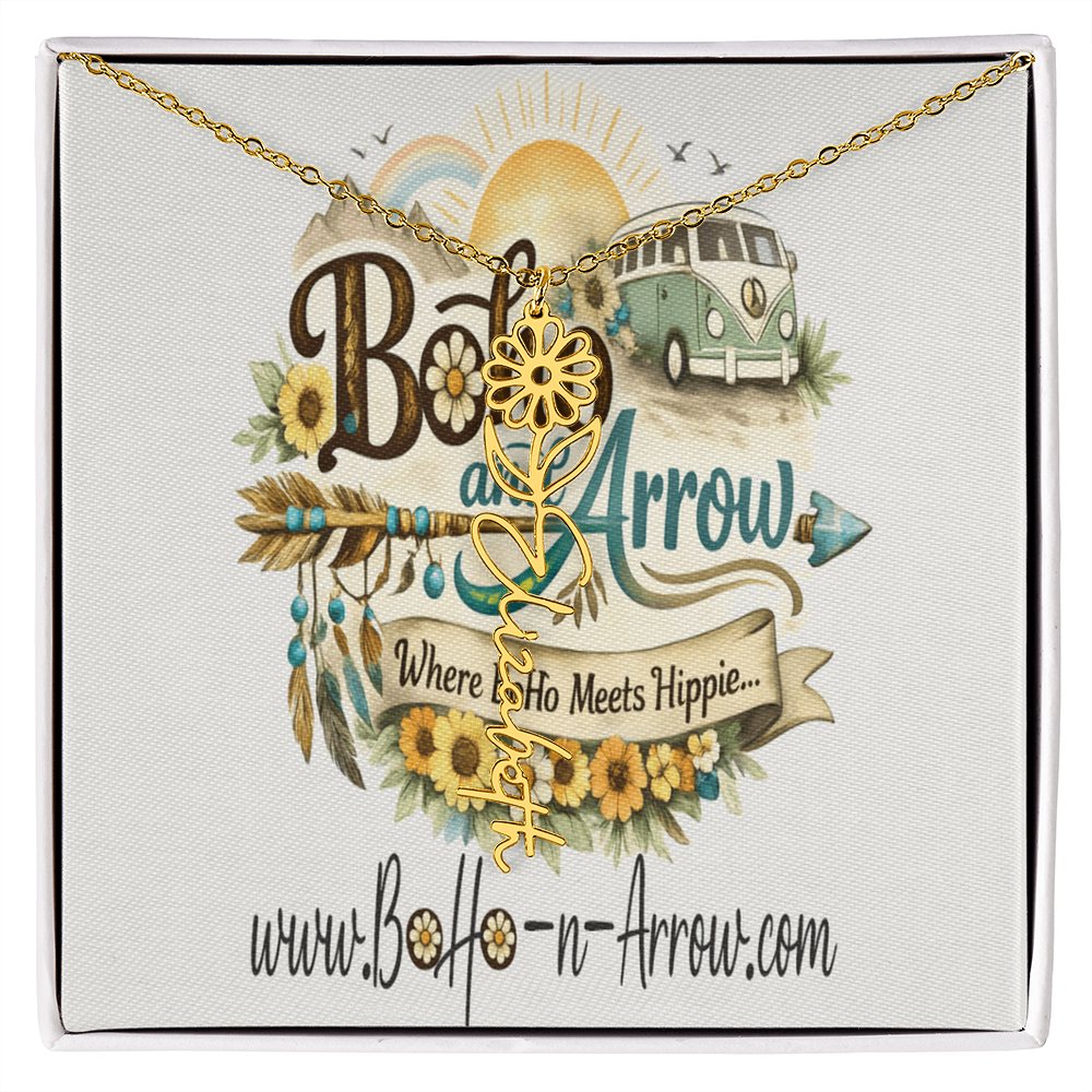 Personalized Birth Flower Name Necklace – BoHo Floral Keepsake Gift