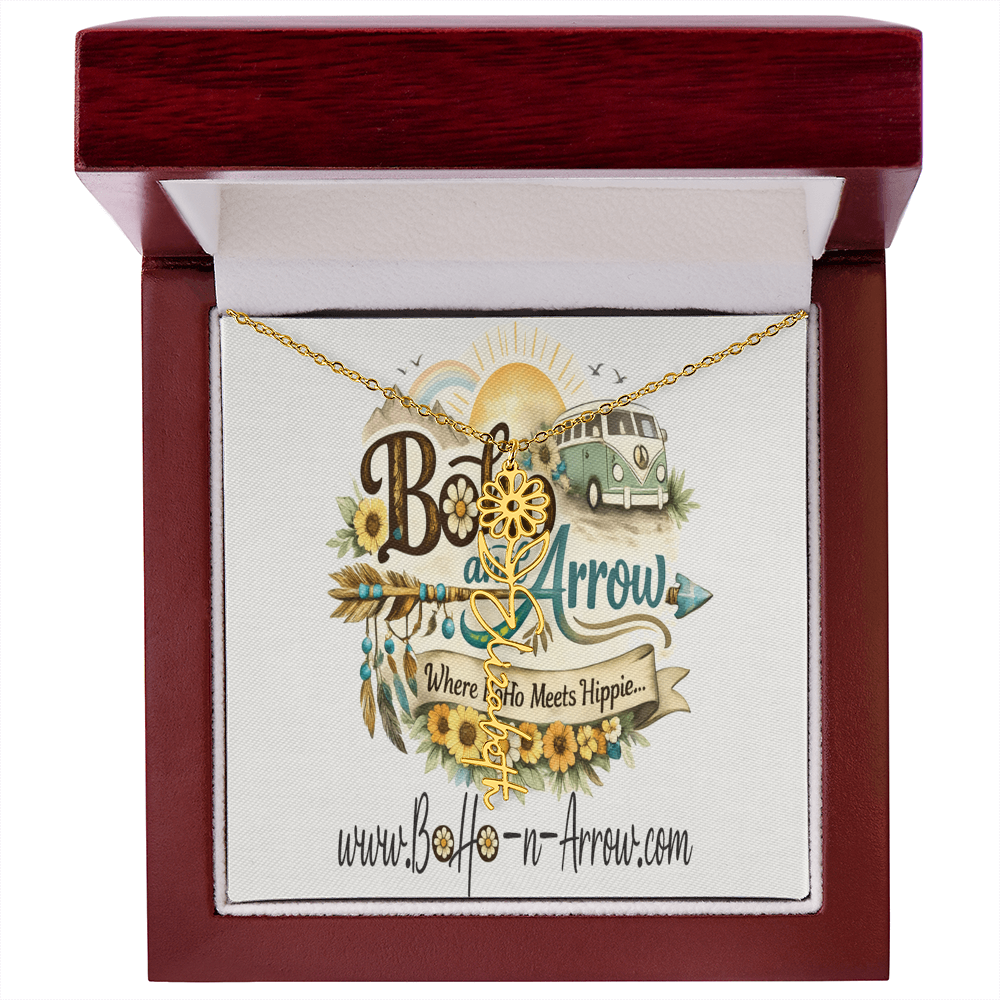 Personalized Birth Flower Name Necklace – BoHo Floral Keepsake Gift