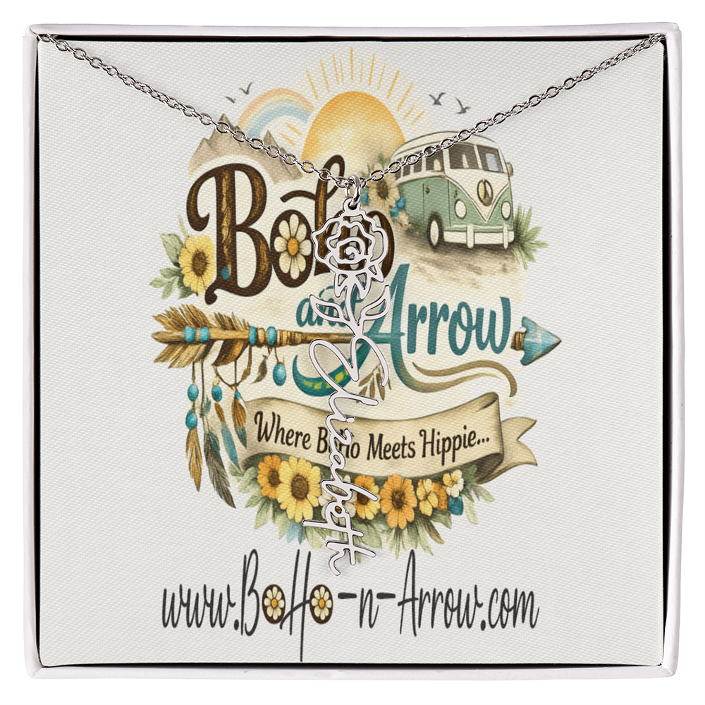 Personalized Birth Flower Name Necklace – BoHo Floral Keepsake Gift
