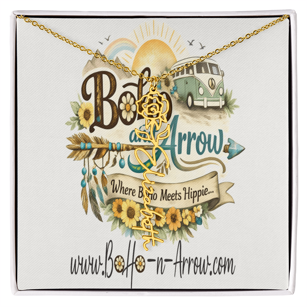 Personalized Birth Flower Name Necklace – BoHo Floral Keepsake Gift