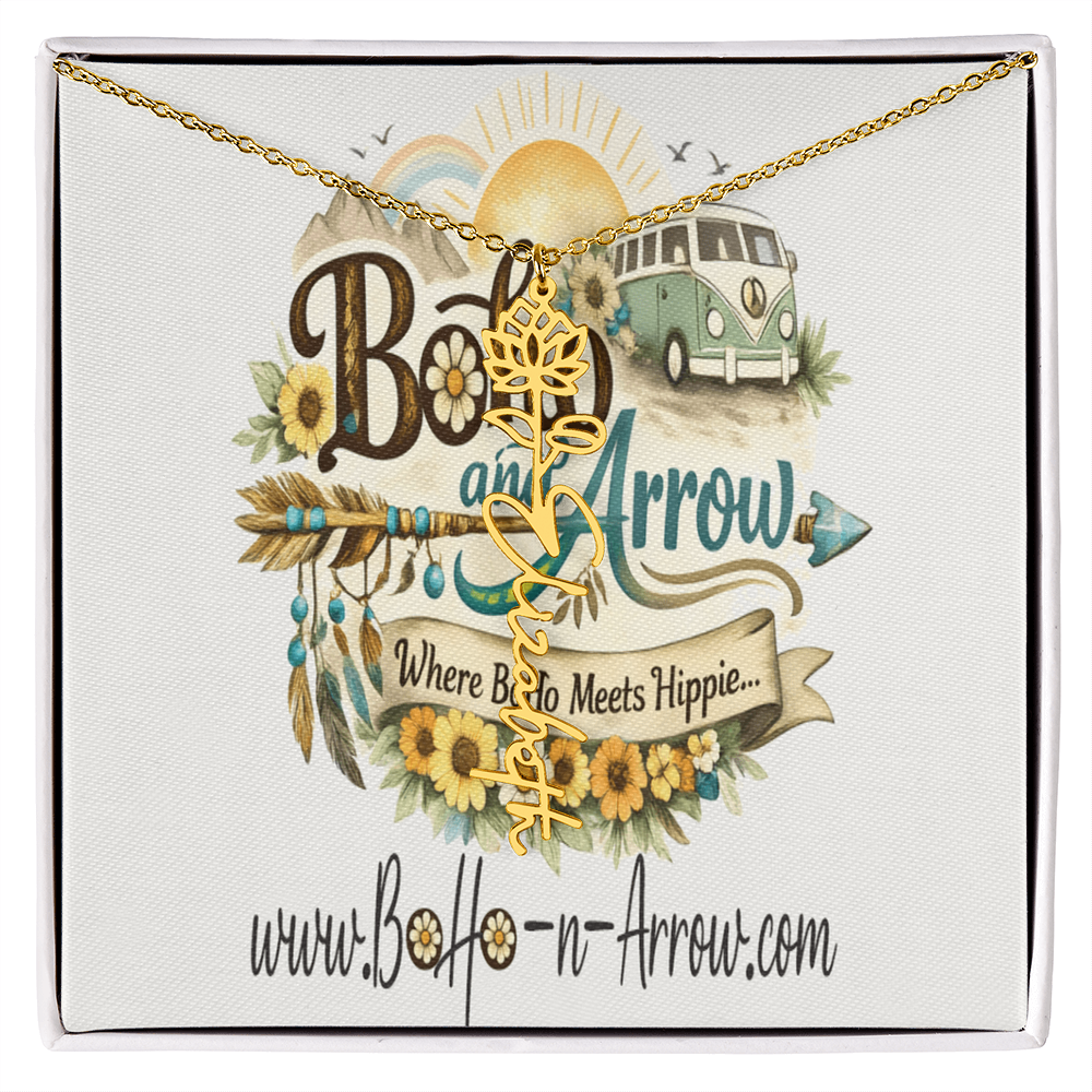 Personalized Birth Flower Name Necklace – BoHo Floral Keepsake Gift