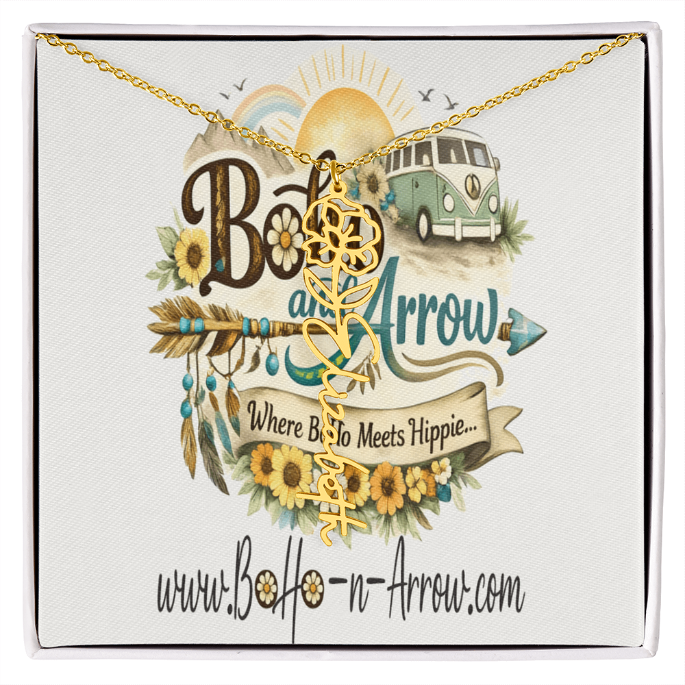 Personalized Birth Flower Name Necklace – BoHo Floral Keepsake Gift