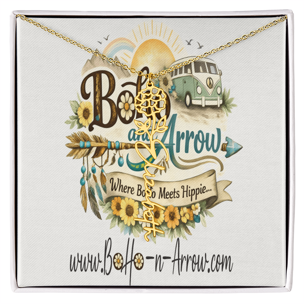 Personalized Birth Flower Name Necklace – BoHo Floral Keepsake Gift