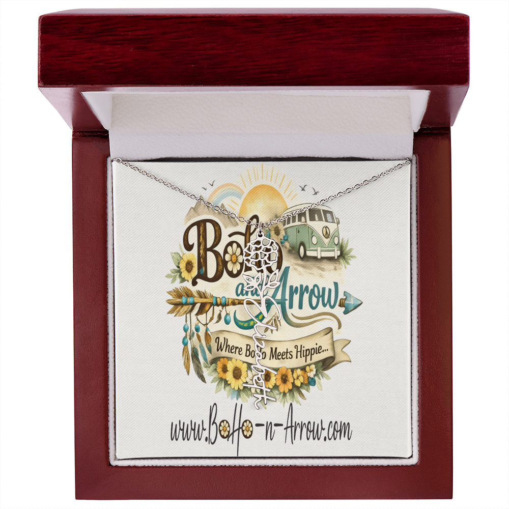 Personalized Birth Flower Name Necklace – BoHo Floral Keepsake Gift