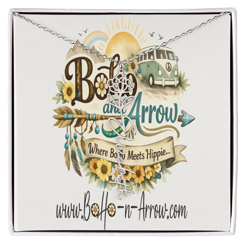 Personalized Birth Flower Name Necklace – BoHo Floral Keepsake Gift