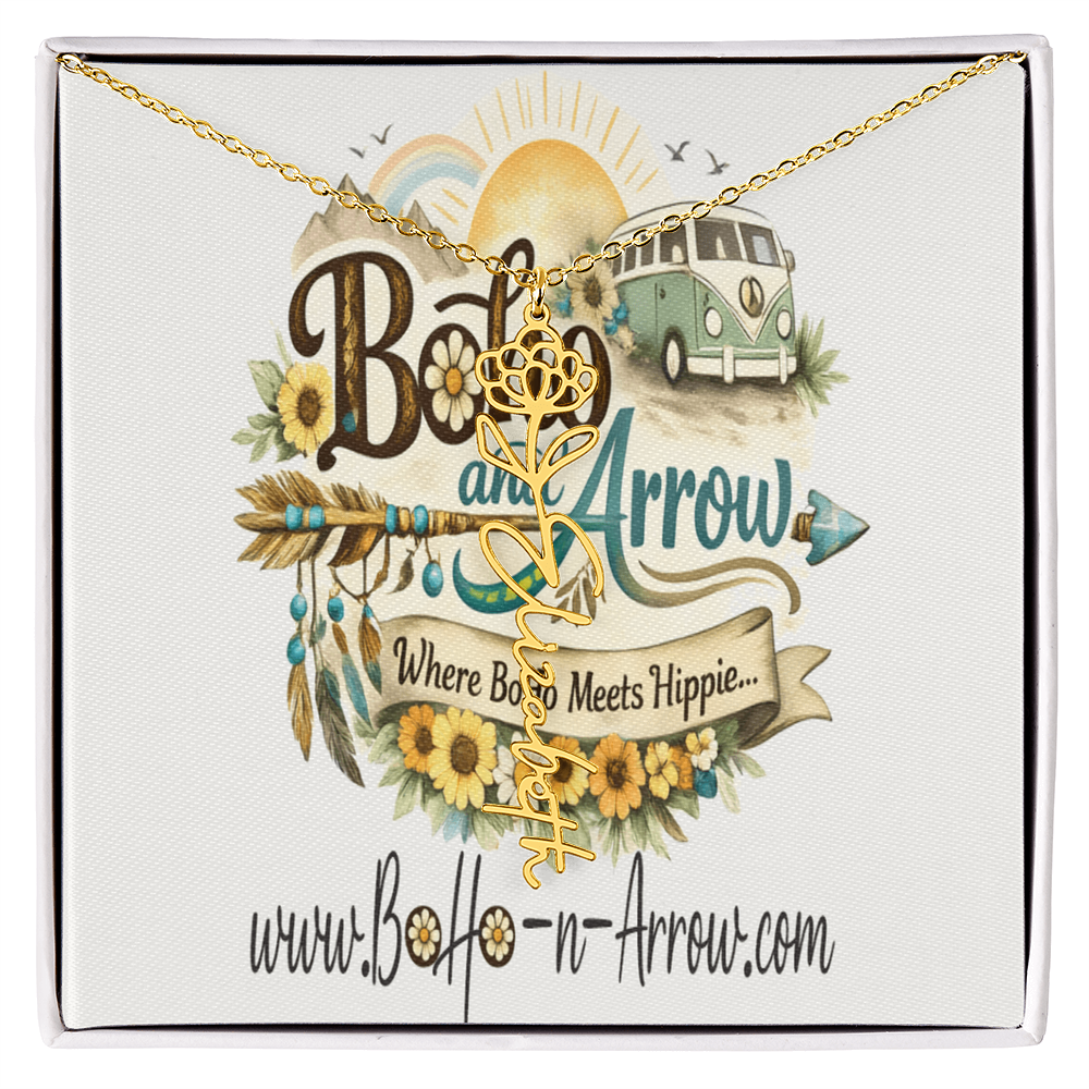 Personalized Birth Flower Name Necklace – BoHo Floral Keepsake Gift