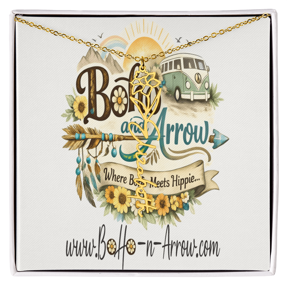 Personalized Birth Flower Name Necklace – BoHo Floral Keepsake Gift