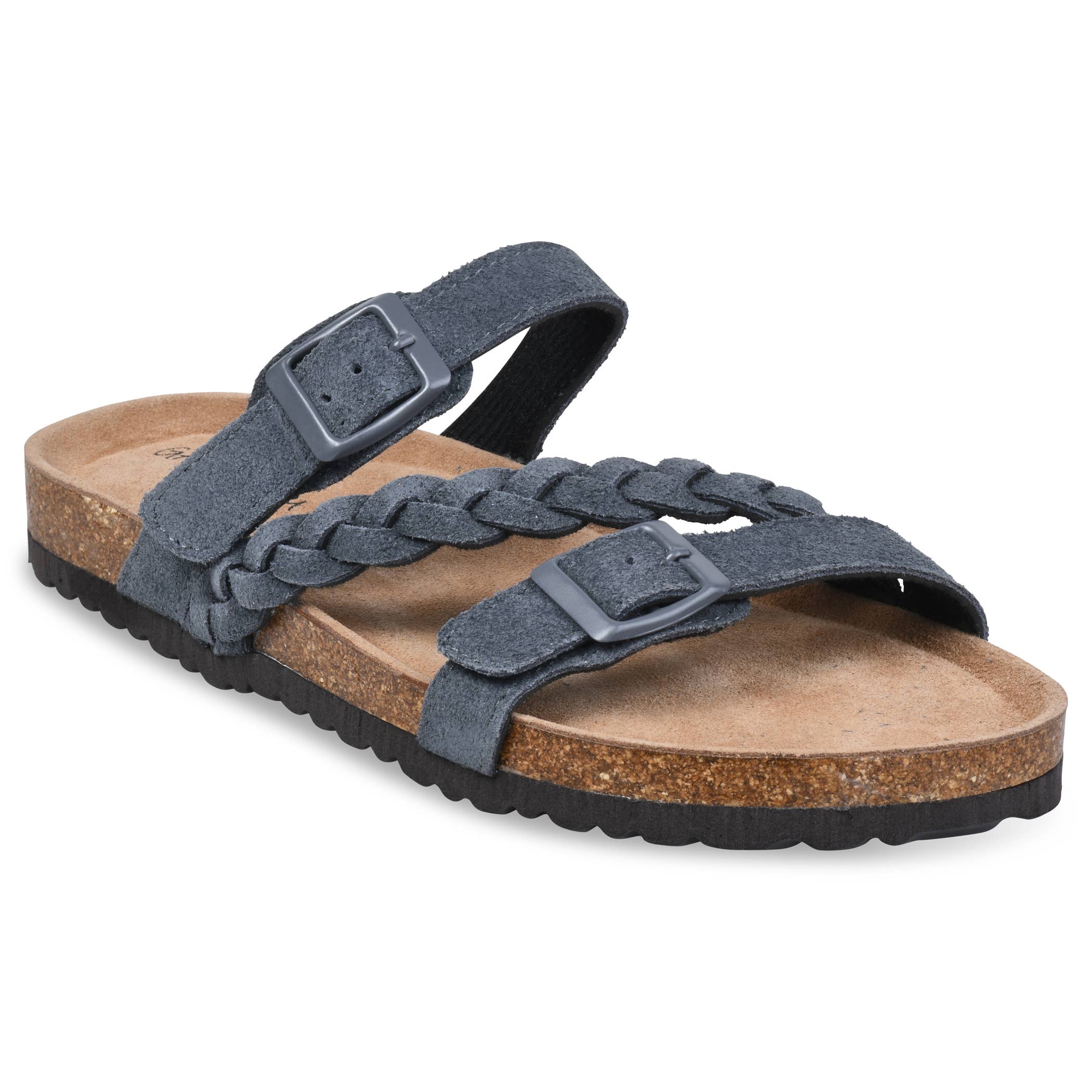 Braided Adjustable 2 Strap Suede Leather Footbed Sandal