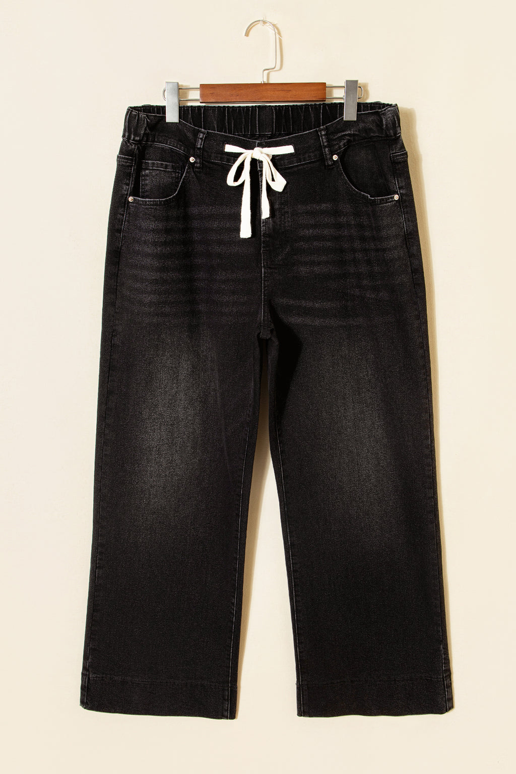 Black Acid Wash Contrast Lace-up Plus Size Jeans