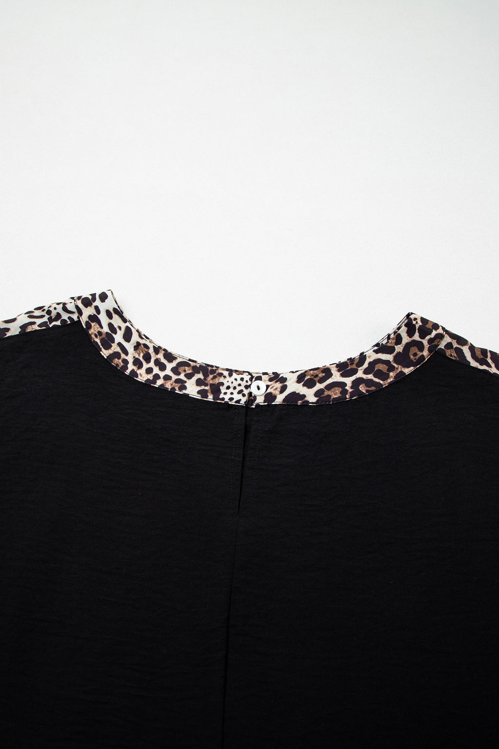 Black Plus Size Leopard Patchwork Round Neck Loose Shirt