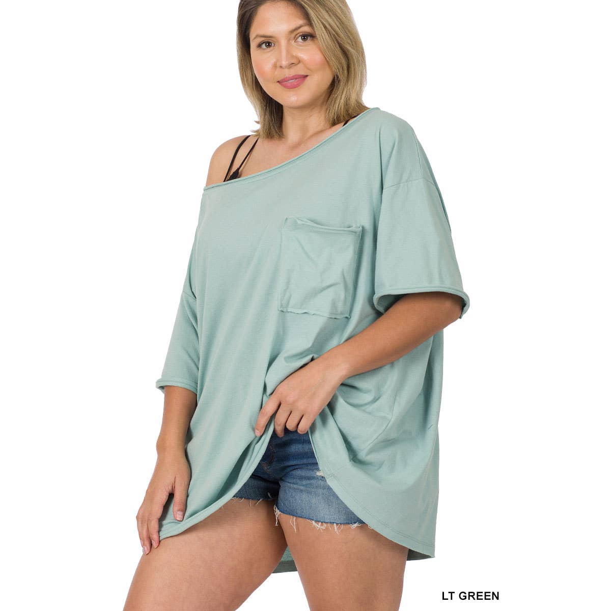 30-80X PLUS OVERSIZED FRONT POCKET RAW EDGE BOYFRIEND TEE