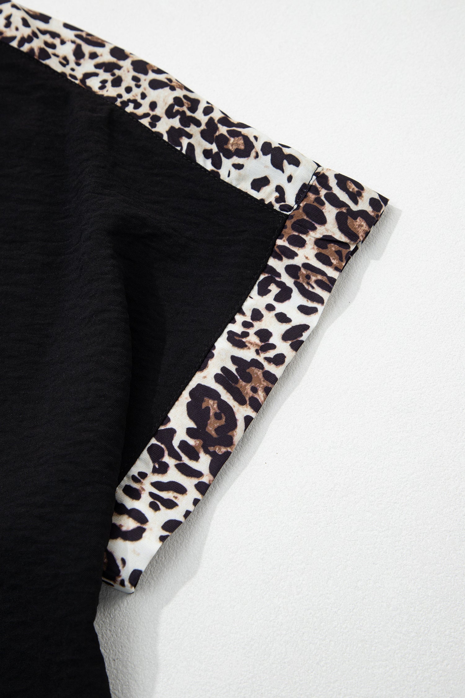 Black Plus Size Leopard Patchwork Round Neck Loose Shirt