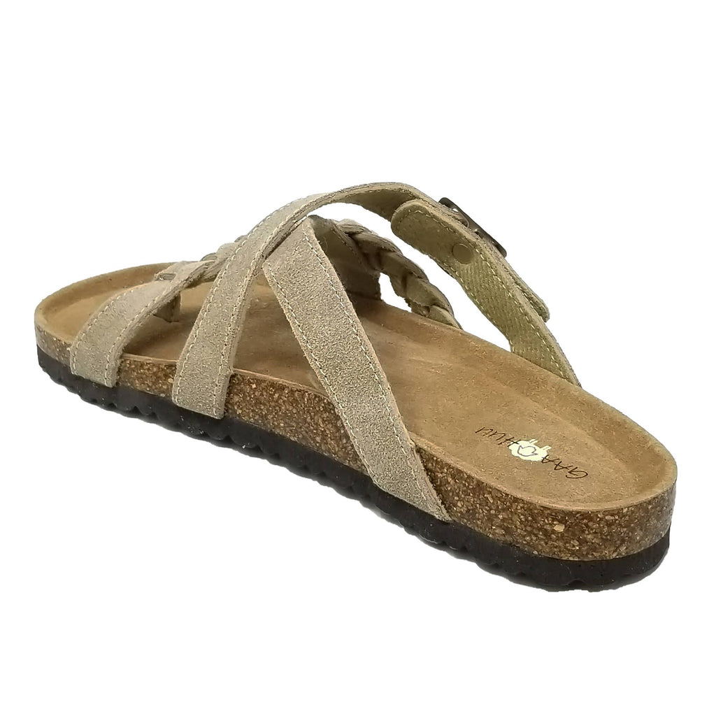 Braided Criss Cross Buckled Leather Footbed Sandal