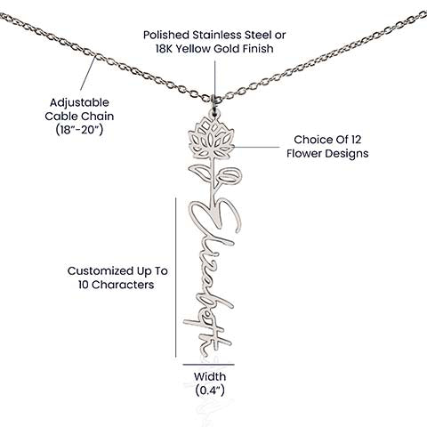 Personalized Birth Flower Name Necklace – BoHo Floral Keepsake Gift